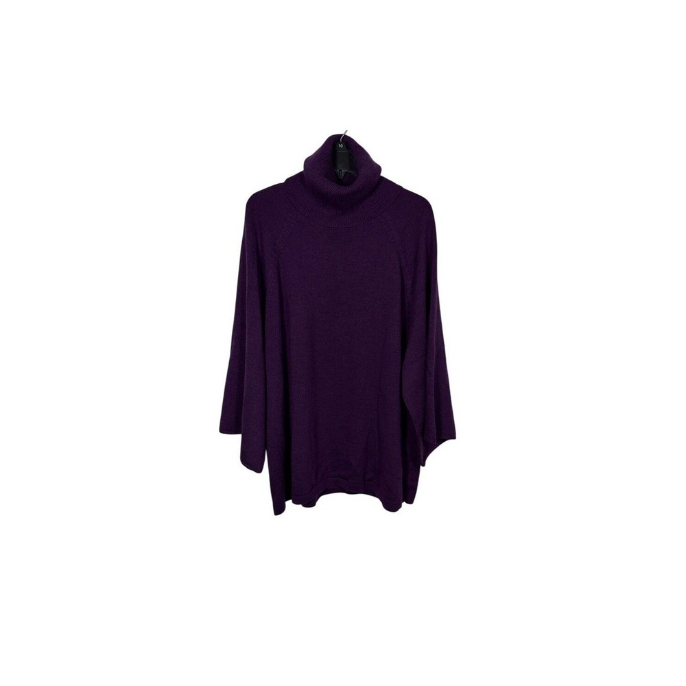 Eileen Fisher 100% Merino Wool Italian Yarn Purple Turtleneck Sweater Tunic Lg